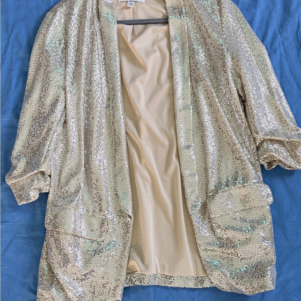 Sequin Draped Open Blazer - Champagne Sparkle
